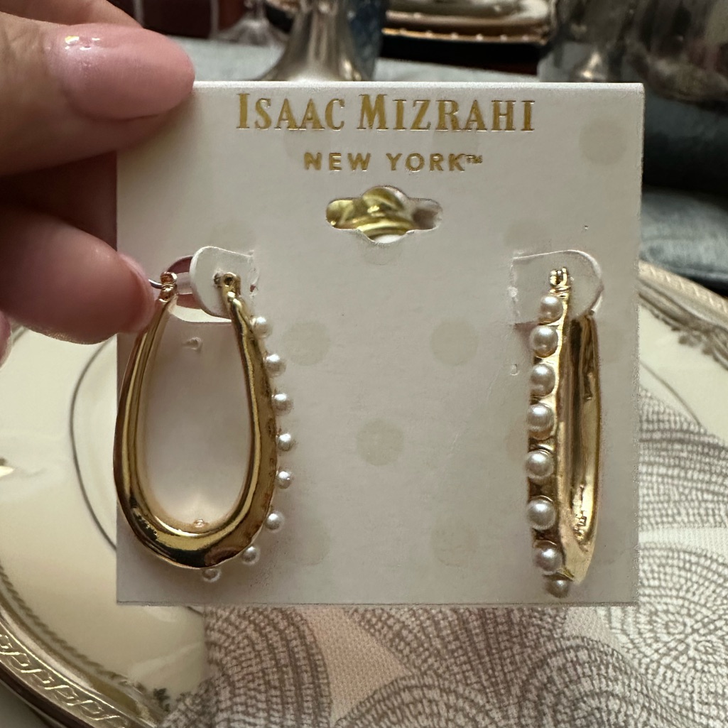 Isaac Mizrahi New York Faux Pearl Hoop Earrings Nwt 15$